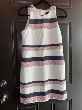 Ann Taylor White Sleeveless Dress with Pink and Navy Stripes